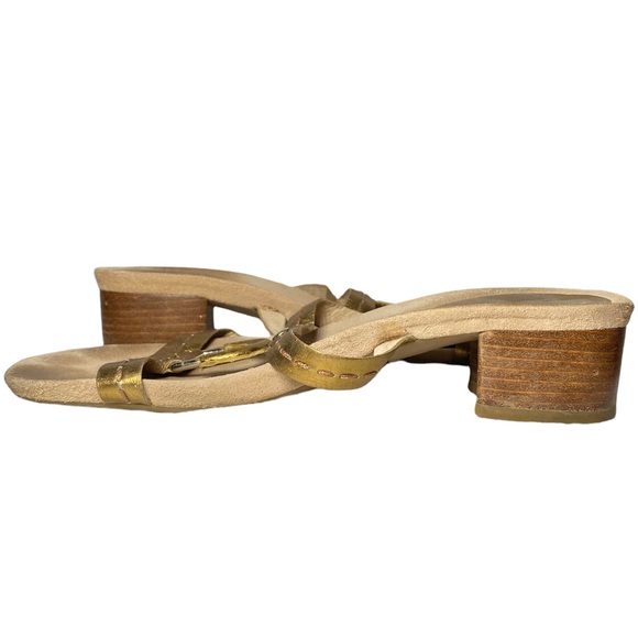 Aerosoles Metallic Gold Block Heel Suede Sandals Size 8 - Picture 7 of 10